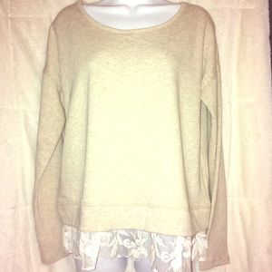 NWT. Medium cream top w lace trim.